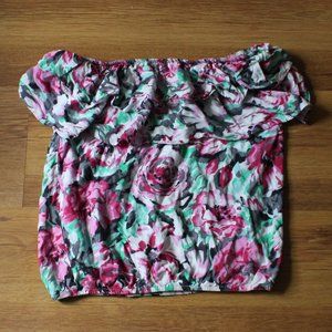 Kirra Floral Print Flowy Trim Tube Top